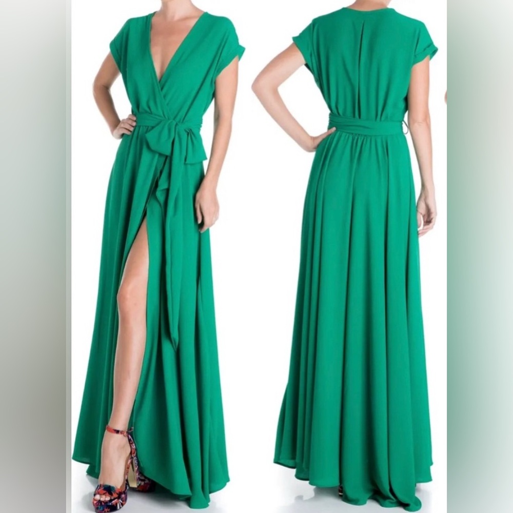 Meghan Los Angeles Jasmine Green Maxi dress short sleeve. NWT size L - Picture 1 of 4